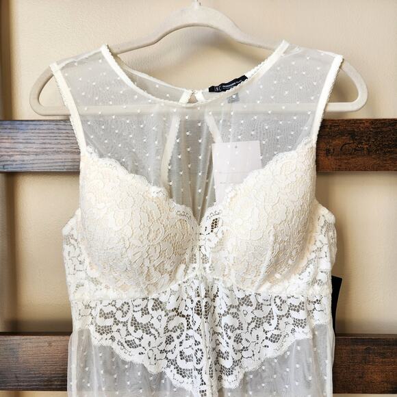 INC International Concepts Women White Cupped Swiss Dot Thong Bodysuit Size XL - Picture 3 of 5